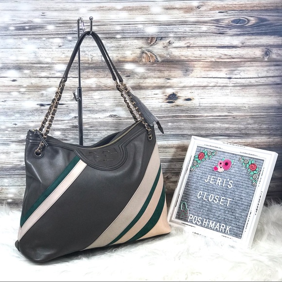 🌸SOLD🌸 Tory Burch Fleming Stripe Leather Tote - Picture 6 of 8